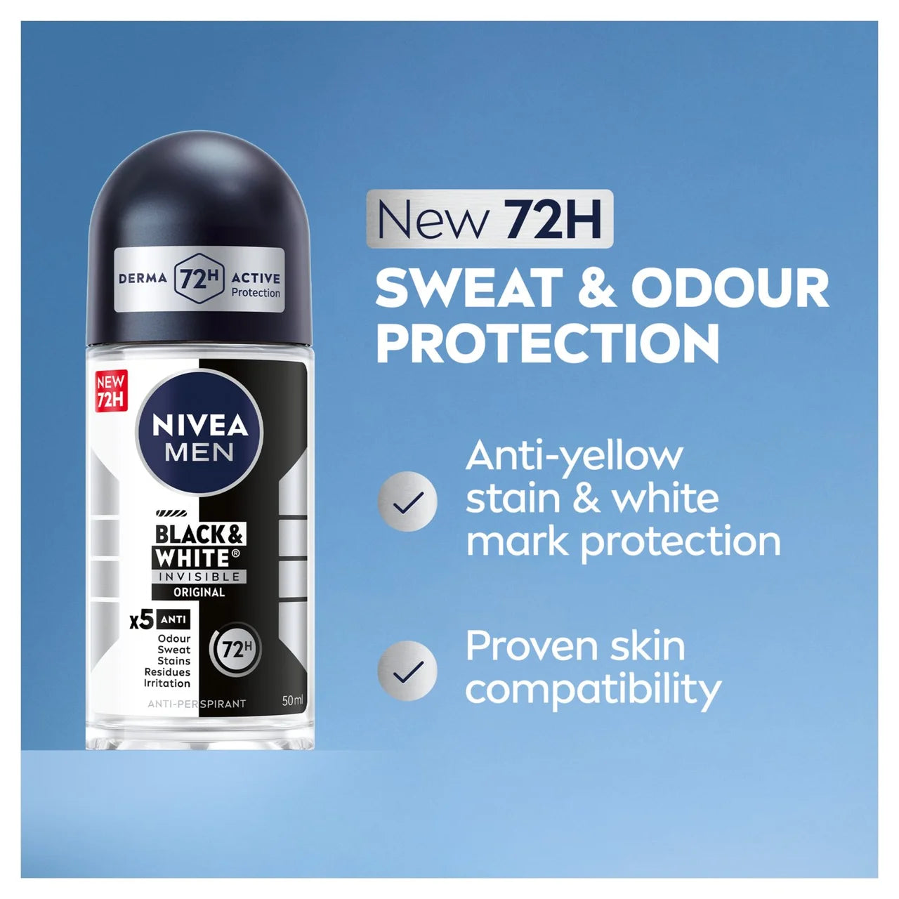 NIVEA MEN BLACK & WHITE ORIGINAL 72H ANTI-PERSPIRANT DEODORANT ROLL ON - 50ml