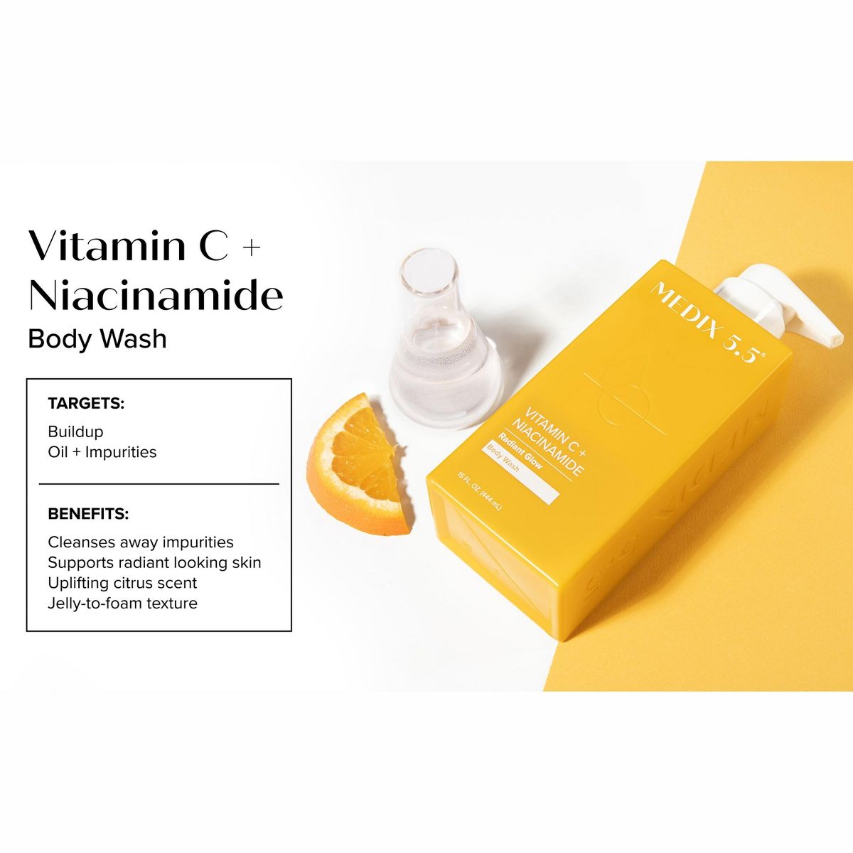 MEDIX 5.5 RADIANT GLOW VITAMIN C + NIACINAMIDE BODY WASH - 444ml