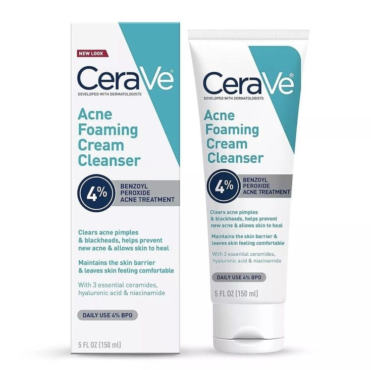CERAVE 4% BENZOYL PEROXIDE ACNE FOAMING CREAM CLEANSER - 5oz