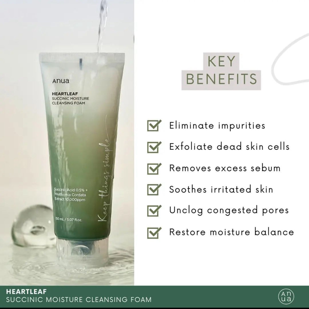 ANUA HEARTLEAF SUCCINIC MOISTURE CLEANSING FOAM - 150ml