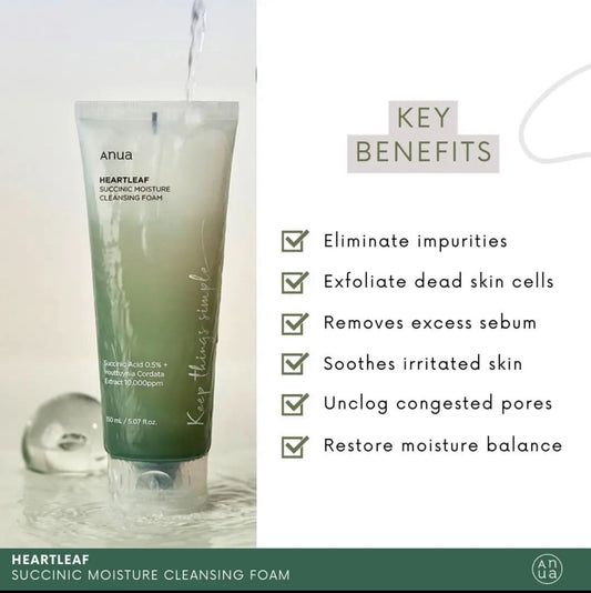 ANUA HEARTLEAF SUCCINIC MOISTURE CLEANSING FOAM - 150ml