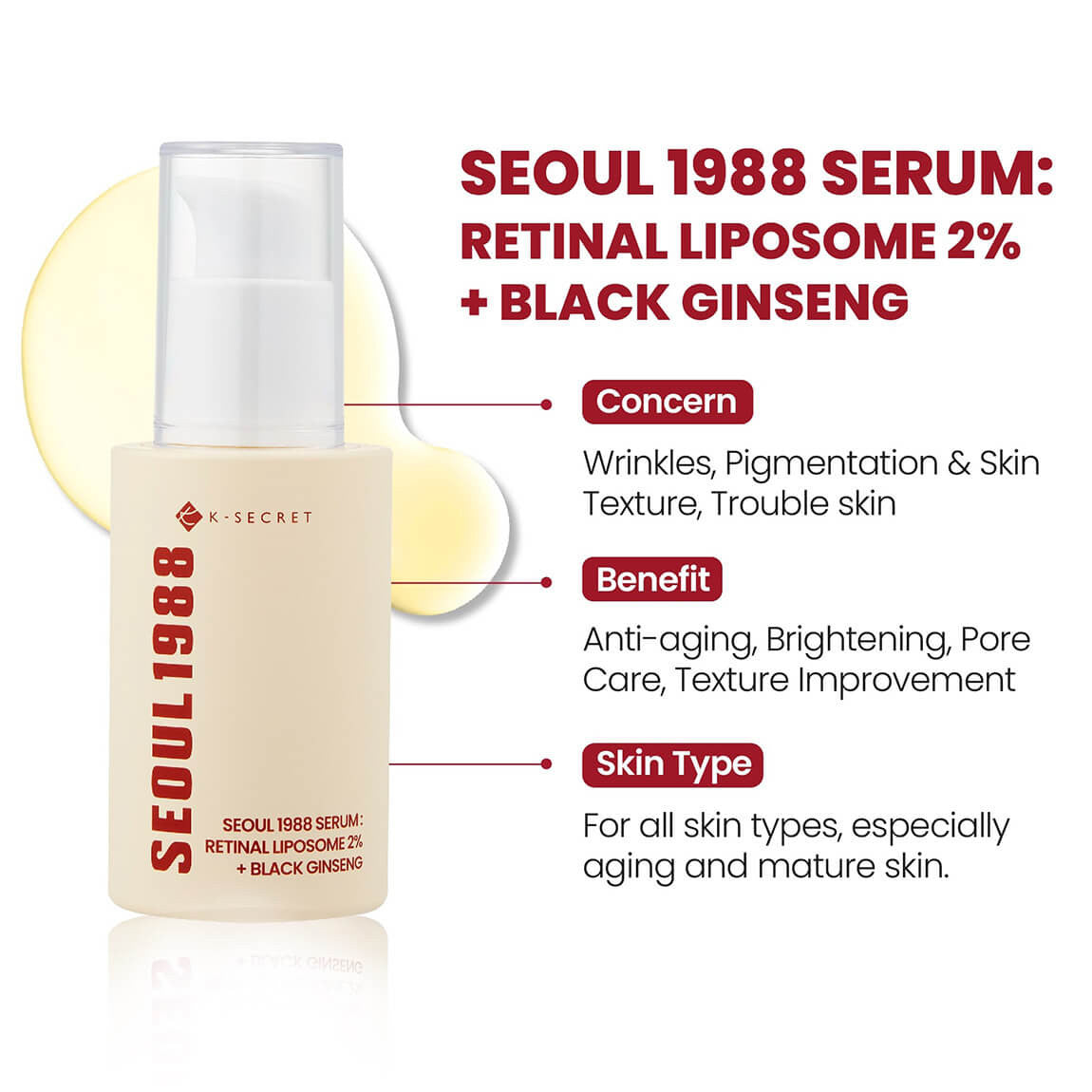 K-SECRET SEOUL 1988 SERUM : RETINAL LIPOSOME 2% + BLACK GINSENG - 30ml