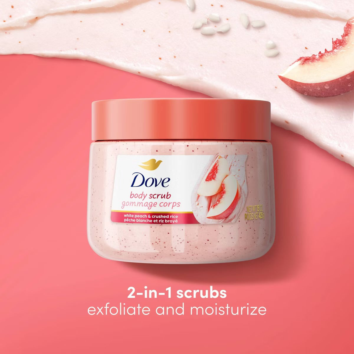 DOVE WHITE PEACH & CRUSHED RICE SCRUB - 15oz