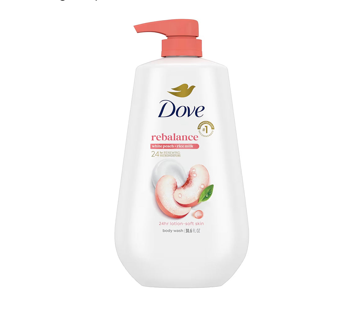 DOVE REBALANCE BODY WASH WITH PEACH & RICE MILK - 30.6oz