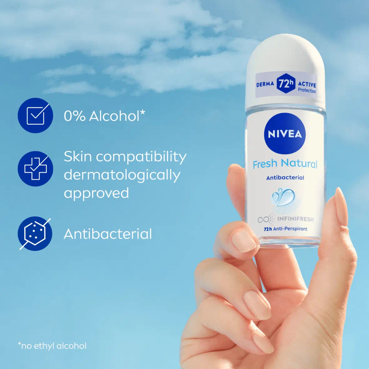 NIVEA FRESH NATURAL ANTI-PERSPIRANT 72H ROLL ON FOR WOMEN - 50ml